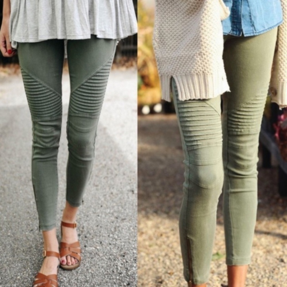 Olive Green Moto Leggings